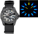 Daynight Stealth Ops Carbon Case Black Grey Camo Dial Blue /yellow Flat Tritium Tubes Automatic Watch Screw Down Crown