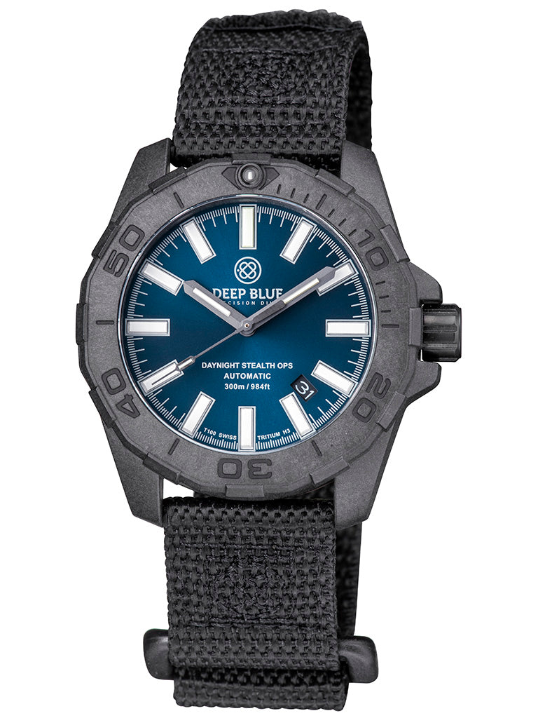 Nylon 2 Piece Vlcro Wrap Strap All Black W/Deep Blue Logo