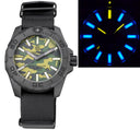Daynight Stealth Ops Carbon Case Green Camo Dial Blue /yellow Flat Tritium Tubes Automatic Watch Screw Down Crown