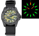 Daynight Stealth Ops Carbon Case Green Camo Dial Green/Orange Flat Tritium Tubes Automatic Watch Screw Down Crown