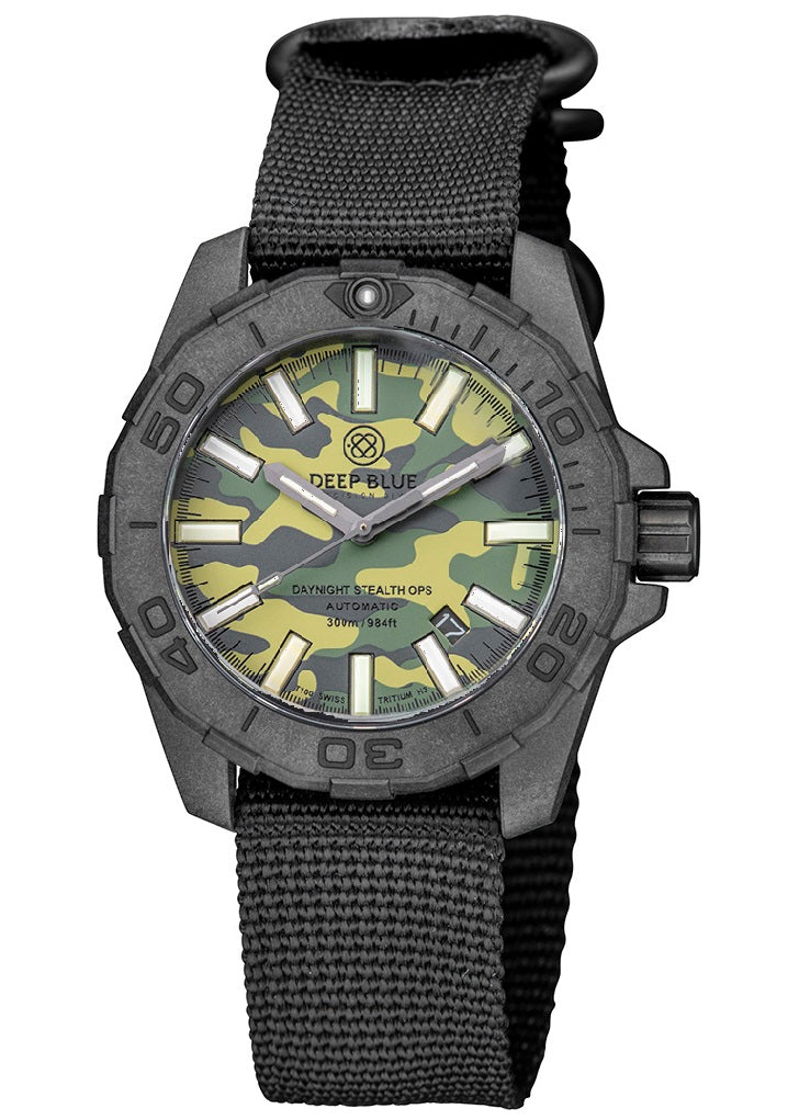 Nylon 1 Piece ZULU Strap All Black W/Deep Blue Logo