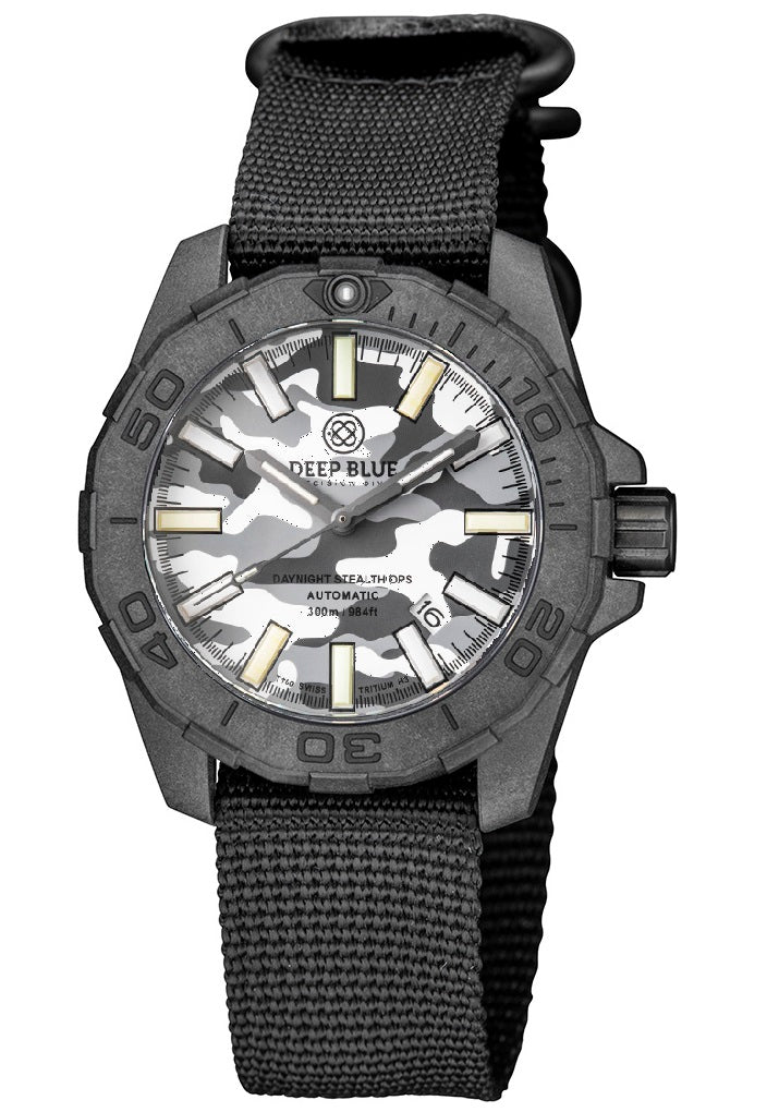 Nylon 1 Piece ZULU Strap All Black W/Deep Blue Logo