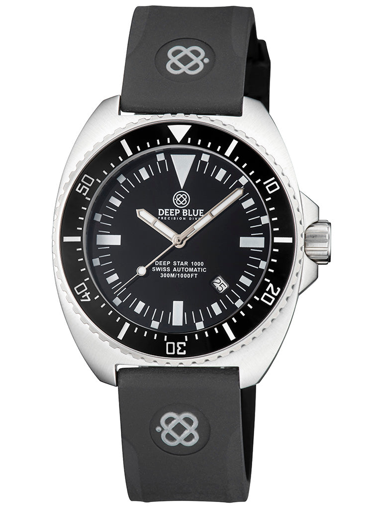 Black Silicon Strap With Luminous Deep Blue Logo