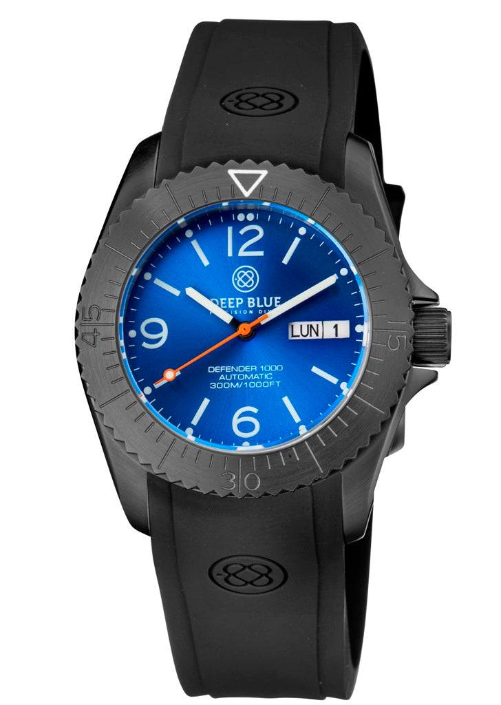 Black Custom Fit Silicon Strap With Deep Blue Logo PVD Buckle