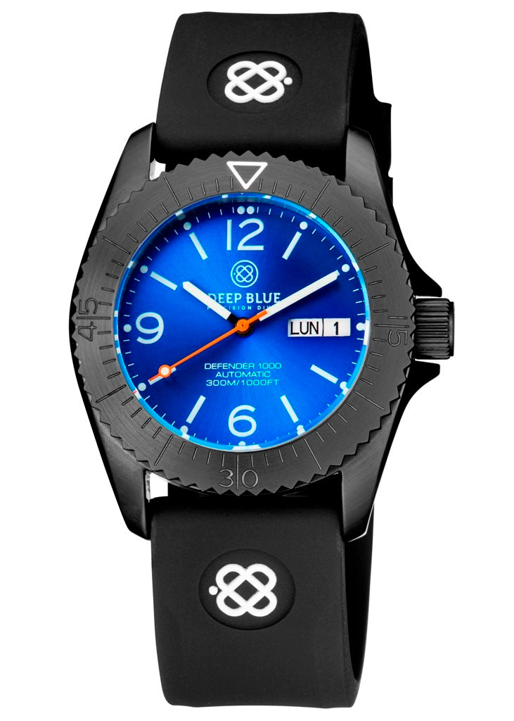 Black Straight End Silicon Strap With White Deep Blue Logo PVD Buckle