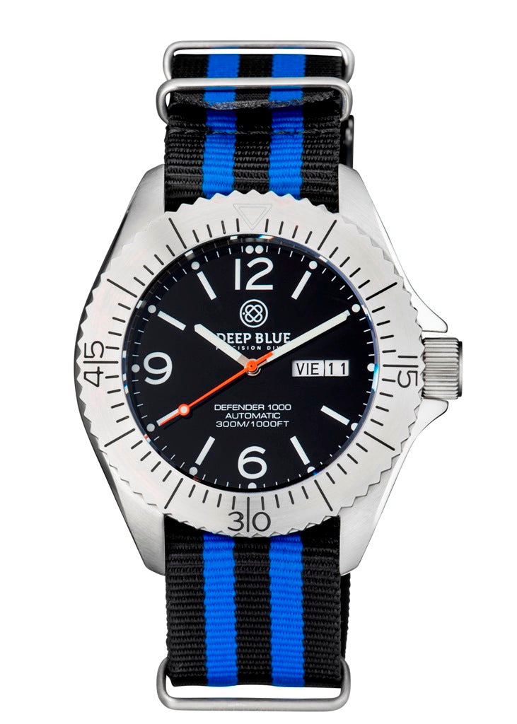 Black Blue Stripe 1Pc Nylon NATO Strap With SS Hardware
