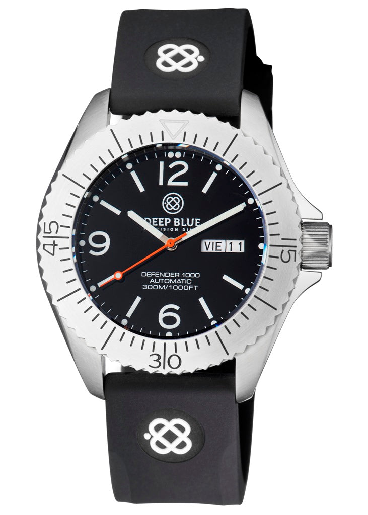 Black Straight End Silicon Strap With White Deep Blue Logo