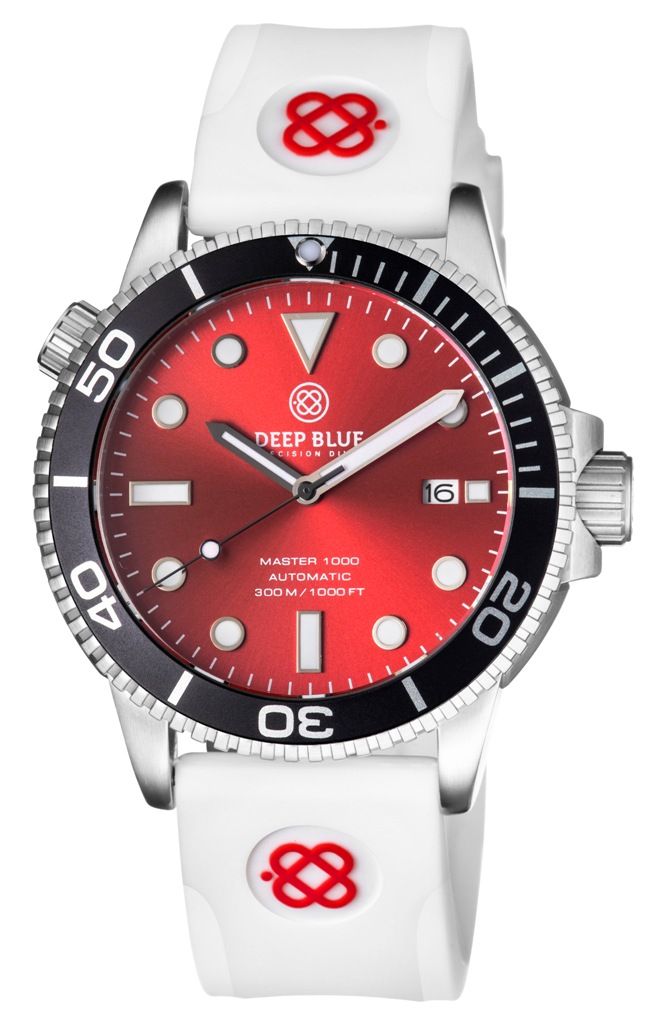 White Straight End Silicon Strap With Logo Red
