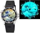 40 Mm Diver 1000 Automatic Diver Black Bezel Wave Kanagawa Full Luminous Dial Strap