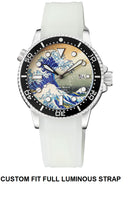 40 Mm Diver 1000 Automatic Diver Black Bezel Wave Kanagawa Full Luminous Dial Strap