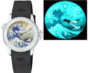 40 Mm Diver 1000 Automatic Diver Silver Embossed Bezel Wave Kanagawa Full Luminous Dial Strap
