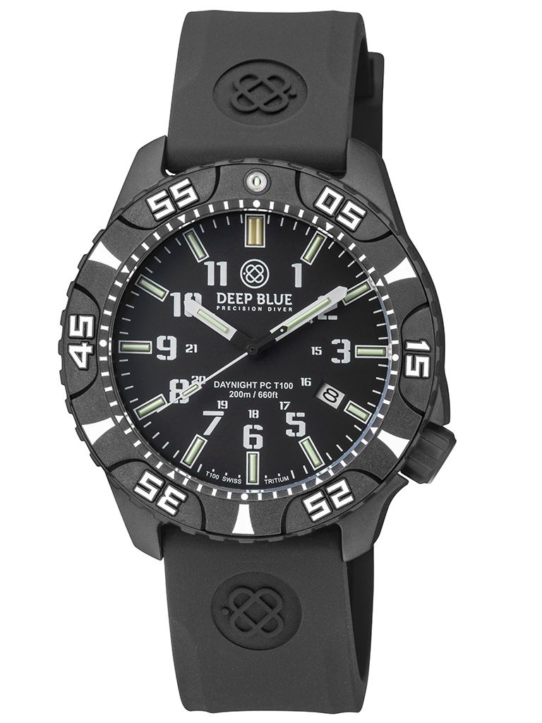 Black Silicon Strap With Black Deep Blue Logo & PVD Buckle