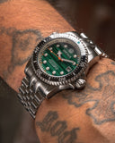Juggernaut 5 44mm Swiss Automatic Diver Black Ceramic Bezel - Malachite Dial - Bracelet