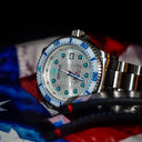 Juggernaut V USA Swiss Automatic – Diver White/blue Bezel - White Dial Strap