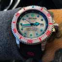 Juggernaut IV USA Swiss Automatic – Diver #2 White/red Bezel - White Dial Strap