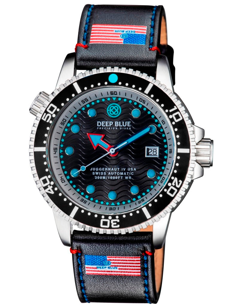 Black Genuine Leather Strap With Usa/Db Logo Blue Stitch