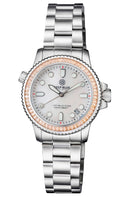 Ladies Diver –lizzy Blue– – Champagne Baguette Crystal Bezel - White Mother Of Pearl Dial