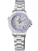 Ladies Diver –lizzy Blue– – Lavender Ceramic Bezel - White Mother Of Pearl Dial