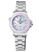 Ladies Diver –lizzy Blue– – Pink Ceramic Bezel - White Mother Of Pearl Dial