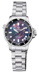 Ladies –lizzy Blue– – Diver Ceramic Black/white Bezel – Black Mother Of Pearl Dial