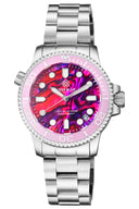 Ladies –lizzy Blue– – Diver Ceramic Pink/white Bezel – Pink Abalone Shell Dial