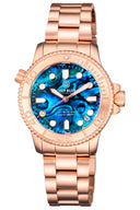 Ladies –lizzy Blue– – Diver Rose Gold Case And Bezel – Blue Abalone Shell Dial
