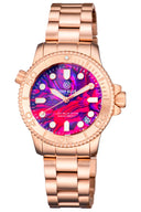 Ladies –lizzy Blue– – Diver Rose Gold Case And Bezel – Pink Abalone Shell Dial