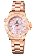 Ladies –lizzy Blue– – Diver Rose Gold Case And Bezel – Pink Mother Of Pearl Dial