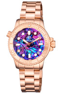 Ladies –lizzy Blue– – Diver Rose Gold Case And Bezel – Purple Abalone Shell Dial
