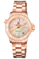 Ladies –lizzy Blue– – Diver Rose Gold Case And Bezel – White Mother Of Pearl Dial