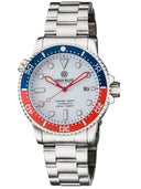 Master 1000 Automatic Diver Blue / Red Ceramic Bezel – White Glossy Dial Red Hands Bracelet Exhibition Caseback