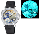44mm Master 1000 Automatic Diver Ceramic Silver Embossed Bezel - Wave Full Luminous Dial Strap