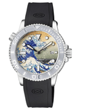 44mm Master 1000 Automatic Diver Ceramic Silver Embossed Bezel - Wave Full Luminous Dial Strap