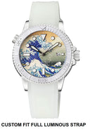 44mm Master 1000 Automatic Diver Ceramic Silver Embossed Bezel - Wave Full Luminous Dial Strap