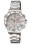 Master 1000 Quartz Chronograph Diver Silver Bezel – White Mother Of Pearl Dial Bracelet