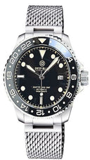 Diver 1000 GMT 40mm Automatic Diver Ceramic Black Bezel Black Dial Vintage Old Patina Lume Bracelet