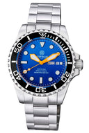 Master 2000 Day Date Swiss Auto Blue Ombre Dial Round Hour Markers Orange Hands