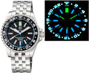 Master 2000 GMT Daynight T-100 Tritium Automatic Diver- Eta 2893-2 Swiss Made Movement Black Bezel Black Dial Blue GMT Hand