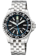 Master 2000 GMT Daynight T-100 Tritium Automatic Diver- Eta 2893-2 Swiss Made Movement Black Bezel Black Dial Blue GMT Hand