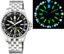 Master 2000 GMT Daynight T-100 Tritium Automatic Diver- Eta 2893-2 Swiss Made Movement Black Bezel Black Dial Yellow GMT Hand Green Tubes