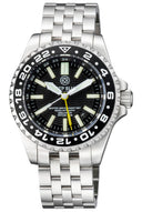 Master 2000 GMT Daynight T-100 Tritium Automatic Diver- Eta 2893-2 Swiss Made Movement Black Bezel Black Dial Yellow GMT Hand Green Tubes