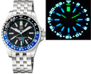 Master 2000 GMT Daynight T-100 Tritium Automatic Diver- Eta 2893-2 Swiss Made Movement Black/blue Bezel Black Dial Blue GMT Hand