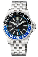 Master 2000 GMT Daynight T-100 Tritium Automatic Diver- Eta 2893-2 Swiss Made Movement Black/blue Bezel Black Dial Blue GMT Hand