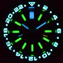 Master 2000 GMT Daynight T-100 Tritium Automatic Diver- Eta 2893-2 Swiss Made Movement Black/blue Bezel Black Dial Yellow GMT Hand Green Tubes