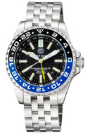 Master 2000 GMT Daynight T-100 Tritium Automatic Diver- Eta 2893-2 Swiss Made Movement Black/blue Bezel Black Dial Yellow GMT Hand Yellow Tubes