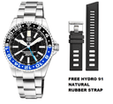 Master 500 42mm Daynight T-100 Tritium GMT Automatic Diver- Eta 2893-2 Swiss Made Movement Black/Blue Bezel Blue GMT Han