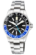Master 500 42mm Daynight T-100 Tritium GMT Automatic Diver- Eta 2893-2 Swiss Made Movement Black/blue Bezel – Blue GMT Hand