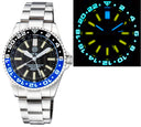 Master 500 42mm Daynight T-100 Tritium GMT Automatic Diver- Eta 2893-2 Swiss Made Movement Black/blue Bezel – White GMT Hand