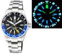Master 500 42mm Daynight T-100 Tritium GMT Automatic Diver- Eta 2893-2 Swiss Made Movement Black/blue Bezel – Yellow GMT Hand