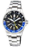 Master 500 42mm Daynight T-100 Tritium GMT Automatic Diver- Eta 2893-2 Swiss Made Movement Black/blue Bezel – Yellow GMT Hand